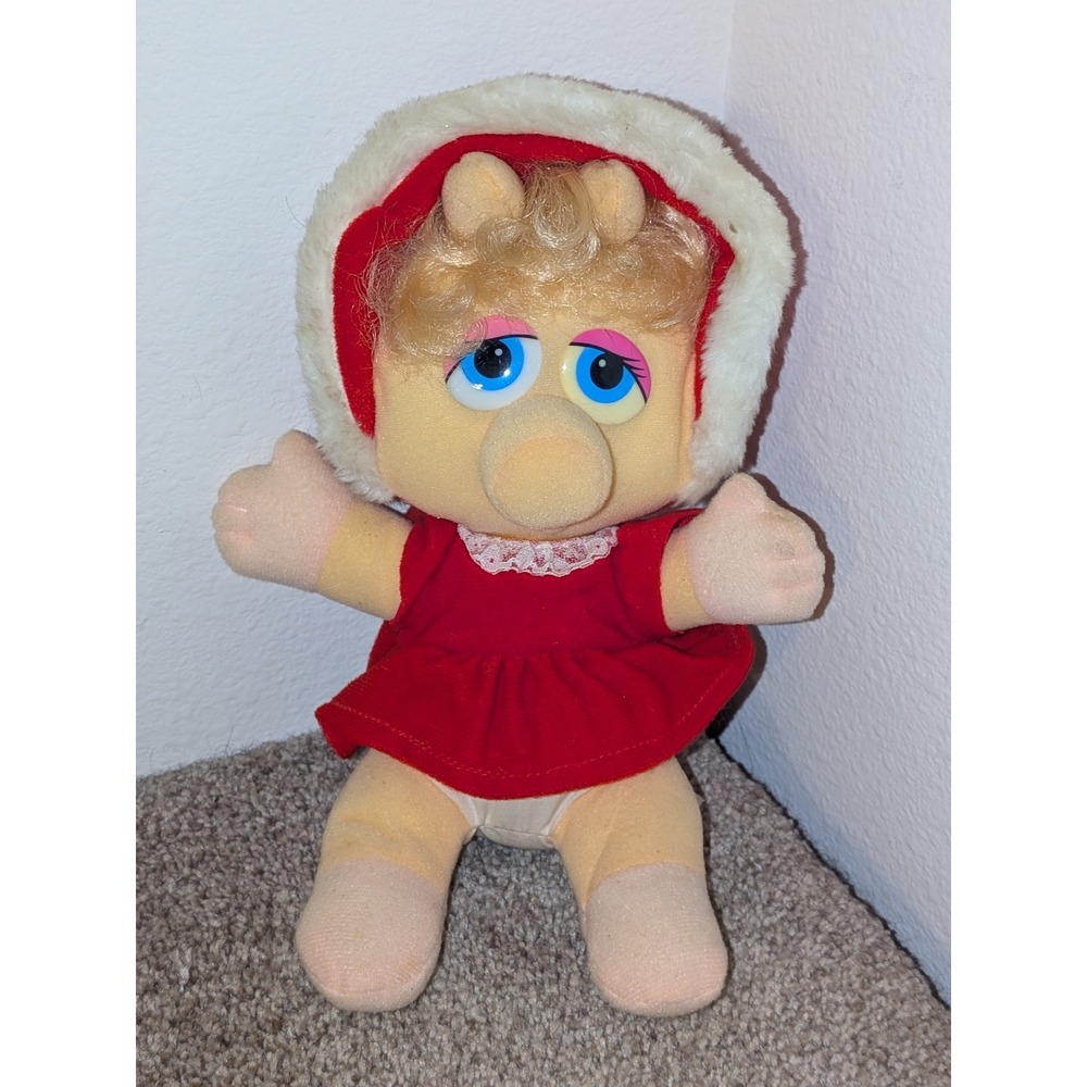 Muppet Babies Miss Piggy Plush Doll Red Dress Bonnet Vintage 1987 Toy‎